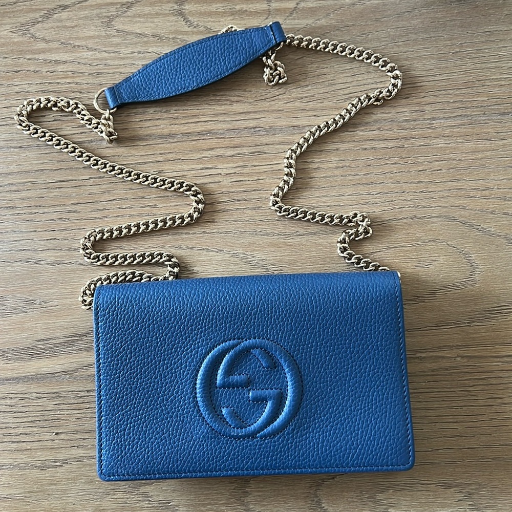 Brand new blue Gucci wallet on chain purse